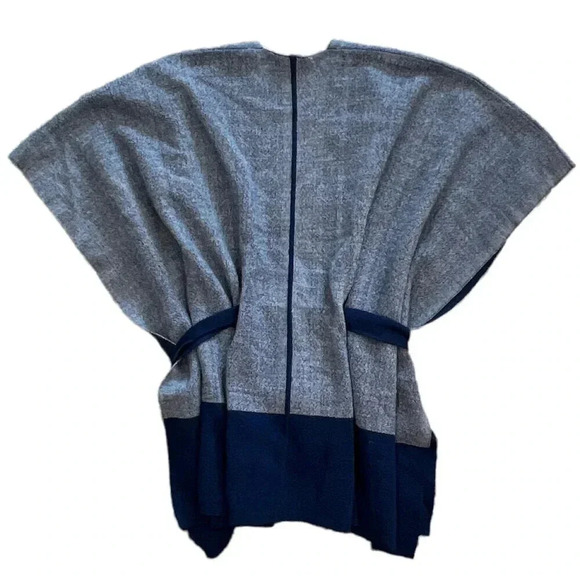 Eileen Fisher Navy Merino Wool Poncho Sweater With Sash XXS/XS - Picture 3 of 6